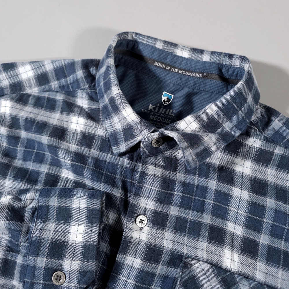 Kuhl Button Down Shirt Mens Medium Blue Plaid Long Sleeve 7186 Cotton‎ Tencel